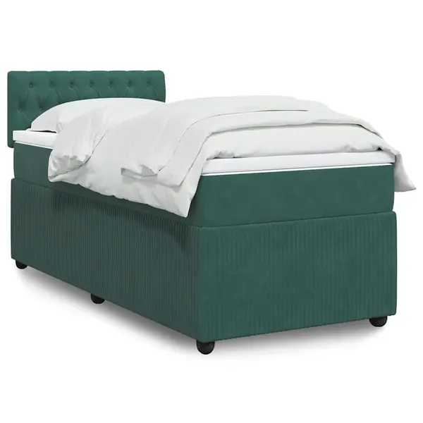 Gossi pat continental cu saltea, verde inchis, 80x200 cm, catifea