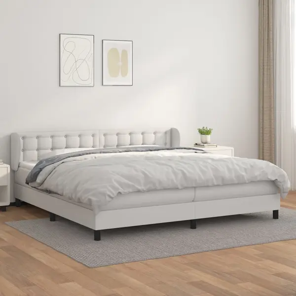 Gossi pat cu arcuri, cu saltea, alb, 200x200 cm, piele ecologica