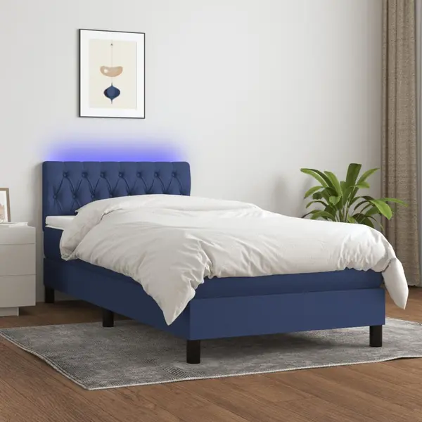 Gossi pat cu arcuri, saltea si led, albastru, 120x200 cm, textil