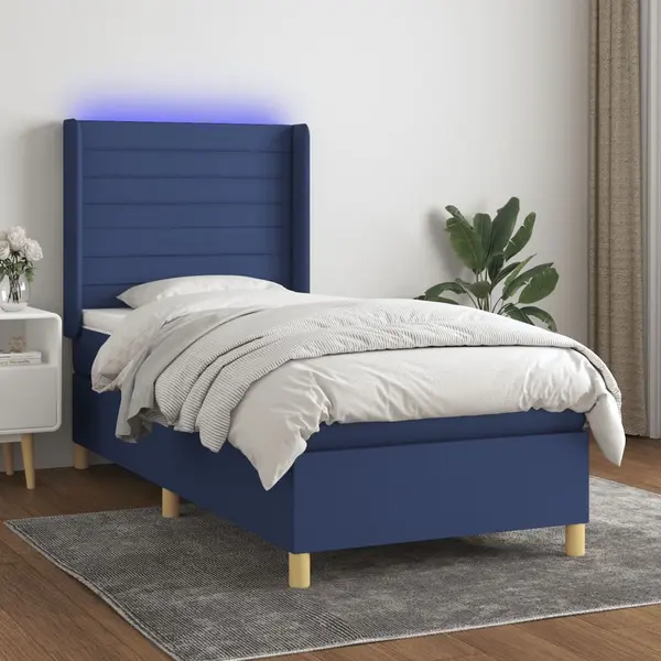 Gossi pat cu arcuri, saltea si led, albastru, 120x200 cm, textil