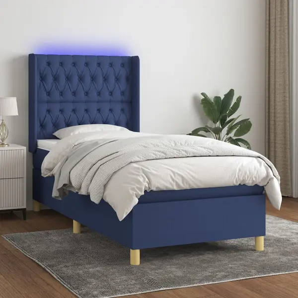 Gossi pat cu arcuri, saltea si led, albastru, 120x200 cm, textil