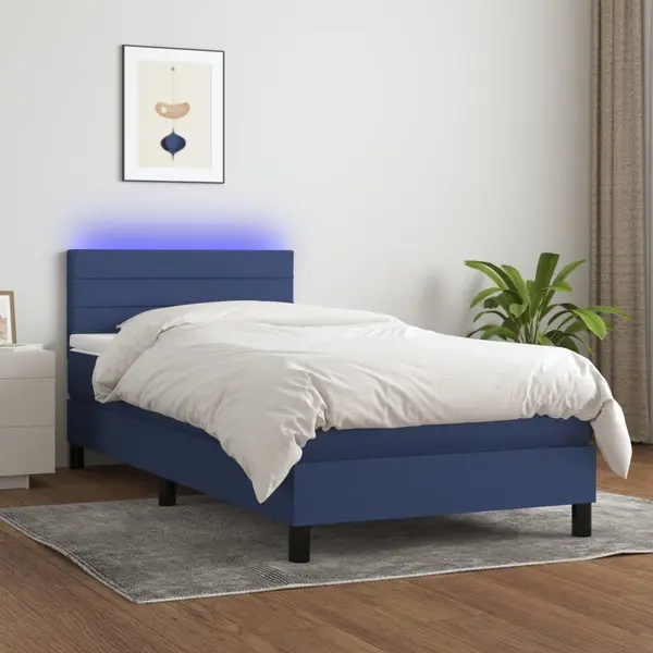 Gossi pat cu arcuri, saltea si led, albastru, 120x200 cm, textil