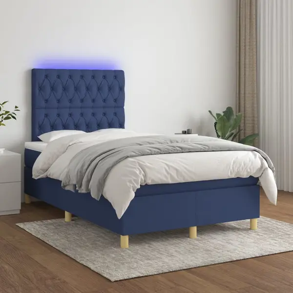 Gossi pat cu arcuri, saltea si led, albastru, 120x200 cm, textil