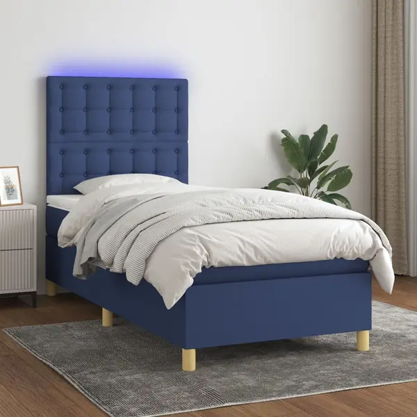 Gossi pat cu arcuri, saltea si led, albastru, 120x200 cm, textil