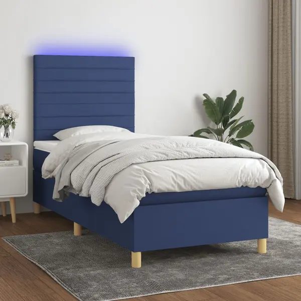 Gossi pat cu arcuri, saltea si led, albastru, 120x200 cm, textil