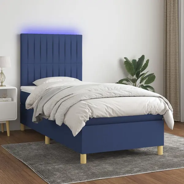 Gossi pat cu arcuri, saltea si led, albastru, 120x200 cm, textil