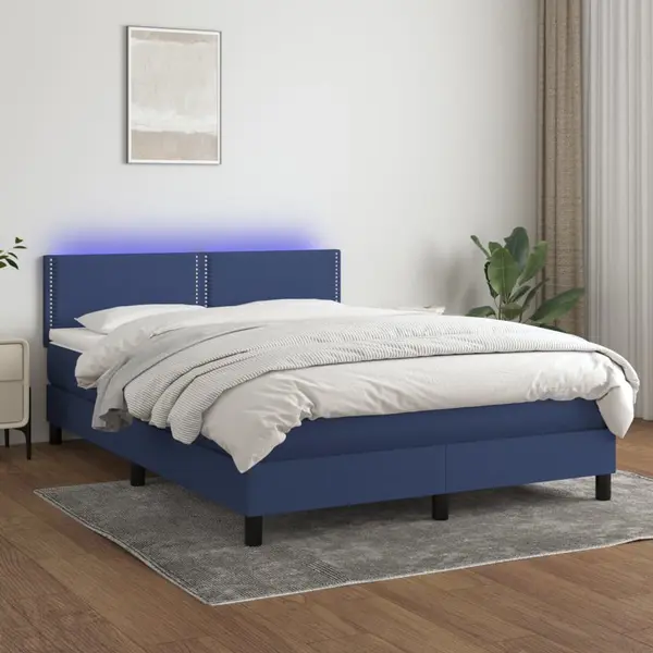 Gossi pat cu arcuri, saltea si led, albastru, 140x190 cm, textil