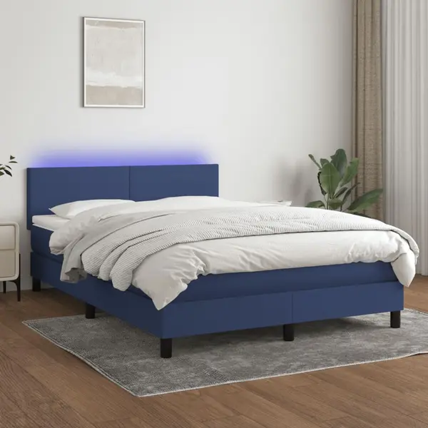 Gossi pat cu arcuri, saltea si led, albastru, 140x190 cm, textil