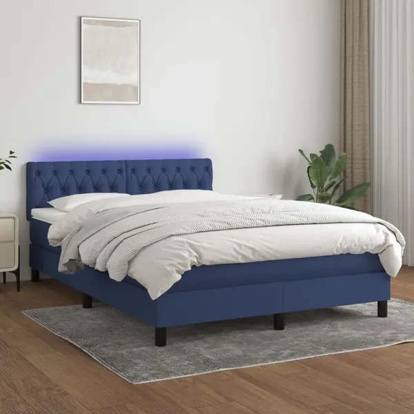 Gossi pat cu arcuri, saltea si led, albastru, 140x200 cm, textil