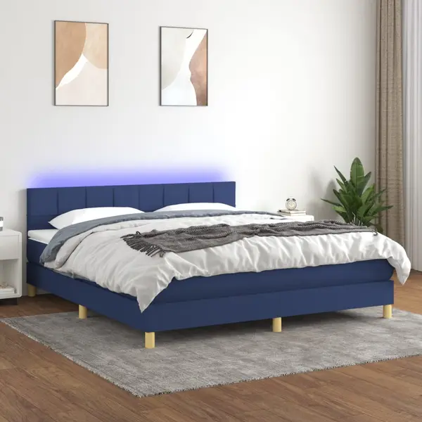 Gossi pat cu arcuri, saltea si led, albastru, 160x200 cm, textil
