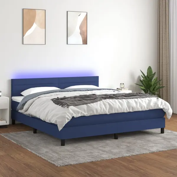 Gossi pat cu arcuri, saltea si led, albastru, 160x200 cm, textil