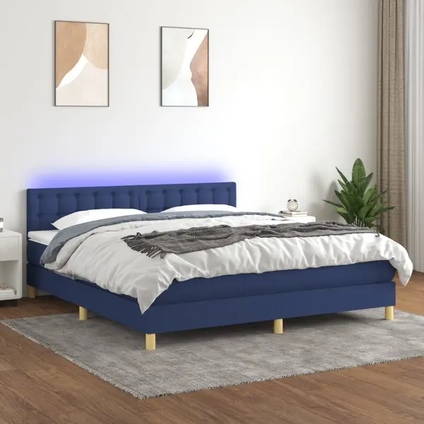 Gossi pat cu arcuri, saltea si led, albastru, 160x200 cm, textil