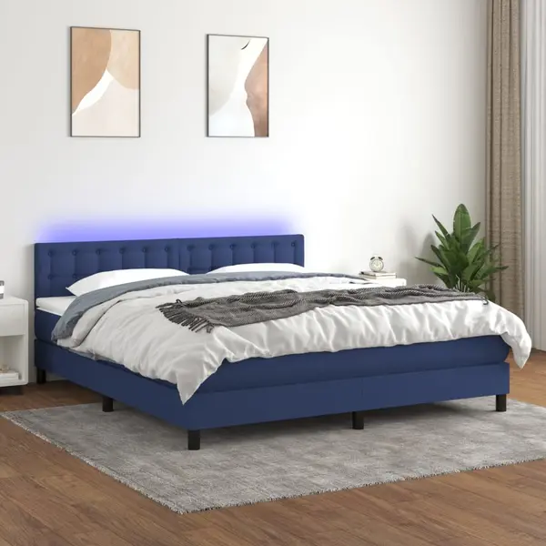 Gossi pat cu arcuri, saltea si led, albastru, 160x200 cm, textil