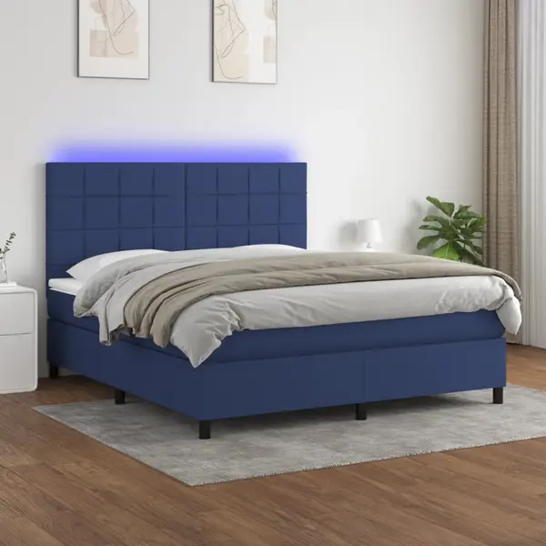 Gossi pat cu arcuri, saltea si led, albastru, 160x200 cm, textil