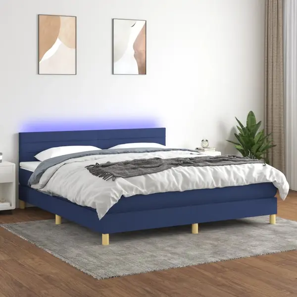 Gossi pat cu arcuri, saltea si led, albastru, 160x200 cm, textil