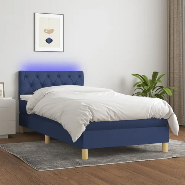 Gossi pat cu arcuri, saltea si led, albastru, 80x200 cm, textil