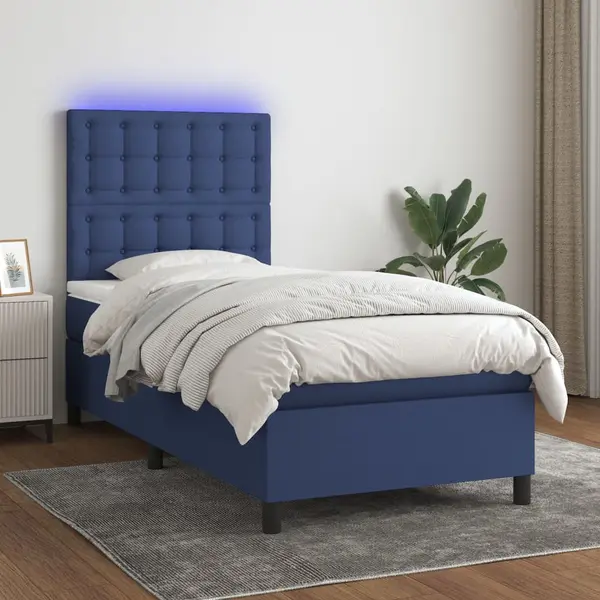 Gossi pat cu arcuri, saltea si led, albastru, 80x200 cm, textil