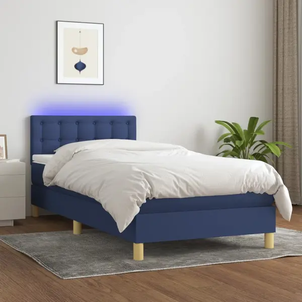 Gossi pat cu arcuri, saltea si led, albastru, 80x200 cm, textil