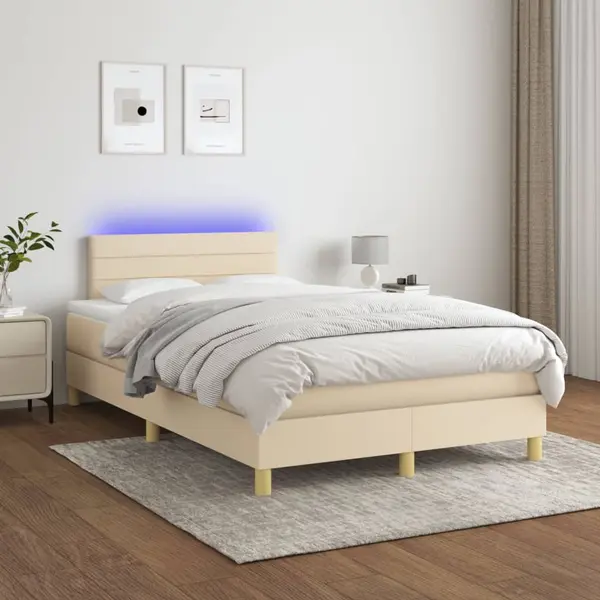 Gossi pat cu arcuri, saltea si led, crem, 120x200 cm, textil