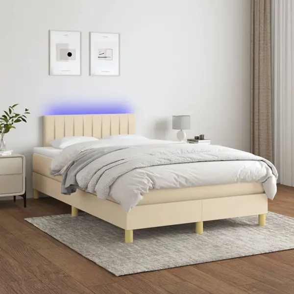 Gossi pat cu arcuri, saltea si led, crem, 120x200 cm, textil