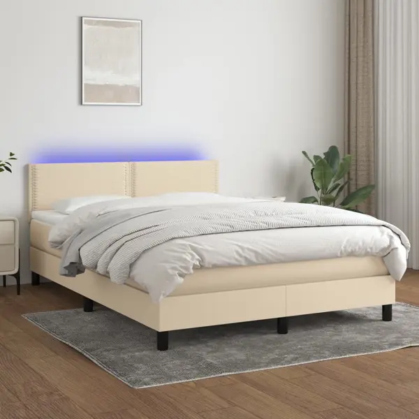 Gossi pat cu arcuri, saltea si led, crem, 140x200 cm, textil