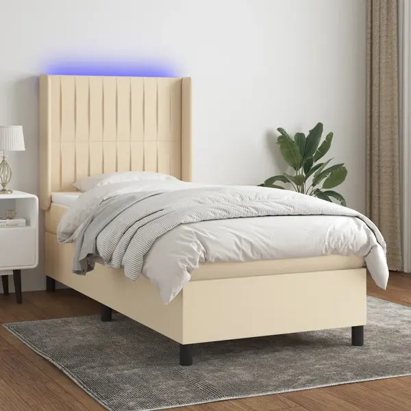 Gossi pat cu arcuri, saltea si led, crem, 80x200 cm, textil