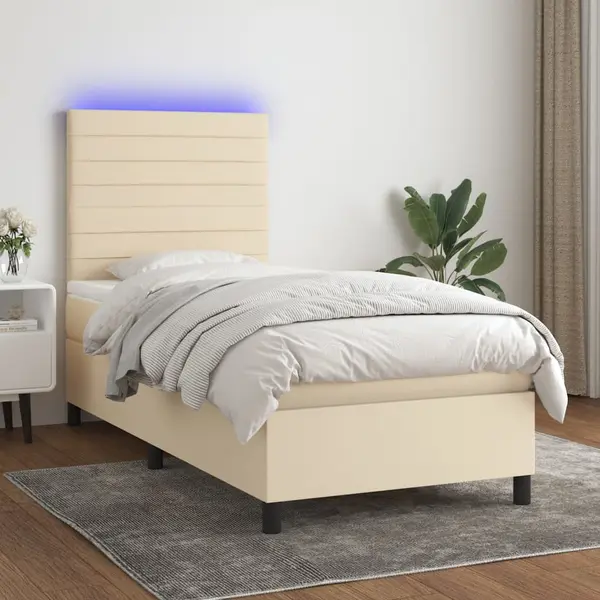 Gossi pat cu arcuri, saltea si led, crem, 80x200 cm, textil