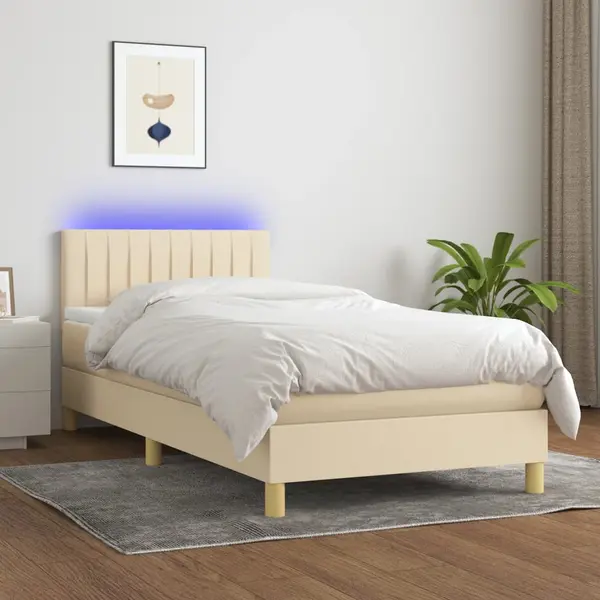 Gossi pat cu arcuri, saltea si led, crem, 80x200 cm, textil