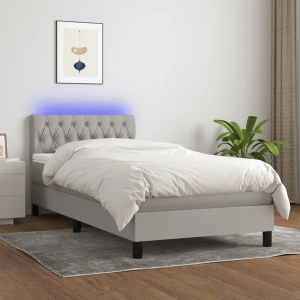 Gossi pat cu arcuri, saltea si led, gri deschis, 100x200 cm, textil