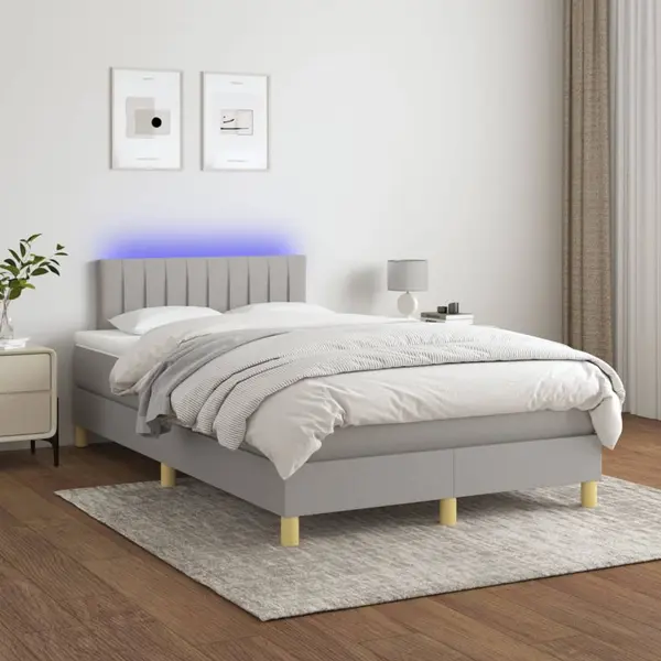 Gossi pat cu arcuri, saltea si led, gri deschis, 120x200 cm, textil