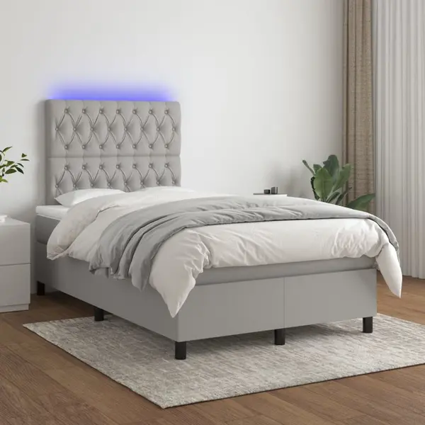 Gossi pat cu arcuri, saltea si led, gri deschis, 120x200 cm, textil
