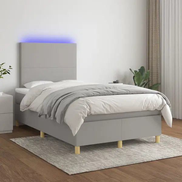 Gossi pat cu arcuri, saltea si led, gri deschis, 120x200 cm, textil