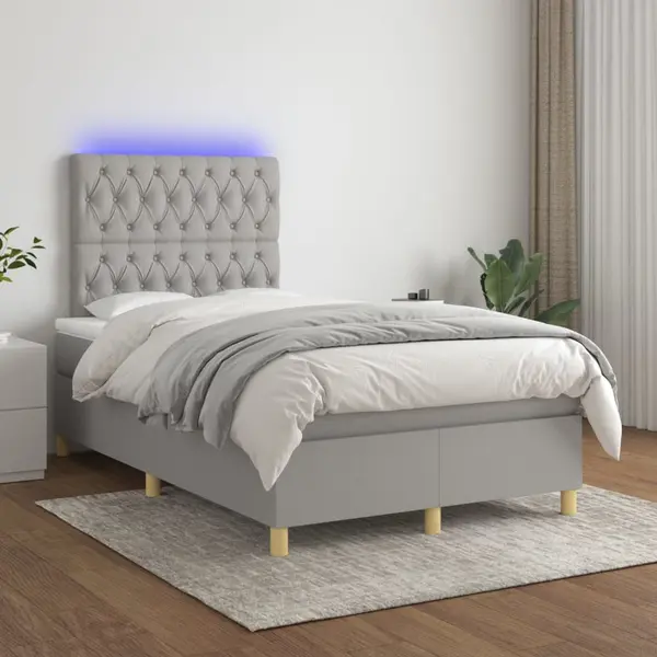 Gossi pat cu arcuri, saltea si led, gri deschis, 120x200 cm, textil