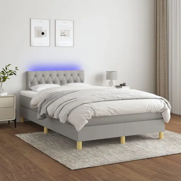 Gossi pat cu arcuri, saltea si led, gri deschis, 120x200 cm, textil