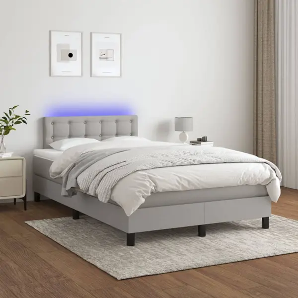 Gossi pat cu arcuri, saltea si led, gri deschis, 120x200 cm, textil
