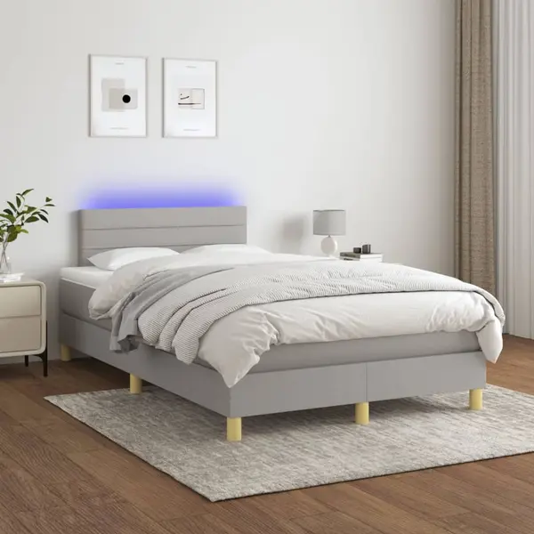 Gossi pat cu arcuri, saltea si led, gri deschis, 120x200 cm, textil
