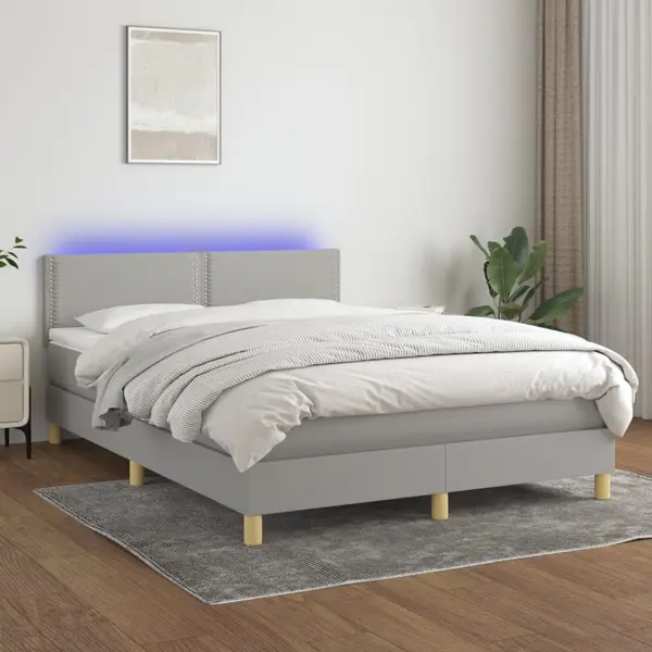 Gossi pat cu arcuri, saltea si led, gri deschis, 140x190 cm, textil
