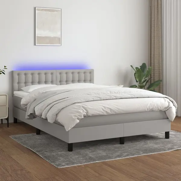 Gossi pat cu arcuri, saltea si led, gri deschis, 140x190 cm, textil