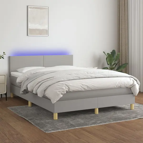 Gossi pat cu arcuri, saltea si led, gri deschis, 140x190 cm, textil