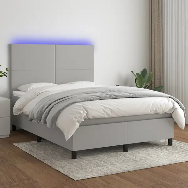 Gossi pat cu arcuri, saltea si led, gri deschis, 140x190 cm, textil