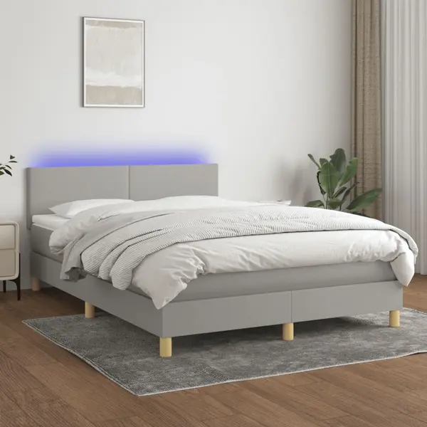 Gossi pat cu arcuri, saltea si led, gri deschis, 140x200 cm, textil