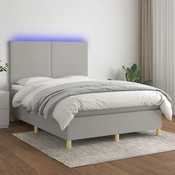 Gossi pat cu arcuri, saltea si led, gri deschis, 140x200 cm, textil