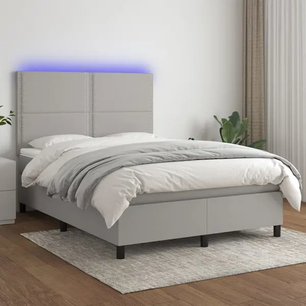 Gossi pat cu arcuri, saltea si led, gri deschis, 140x200 cm, textil
