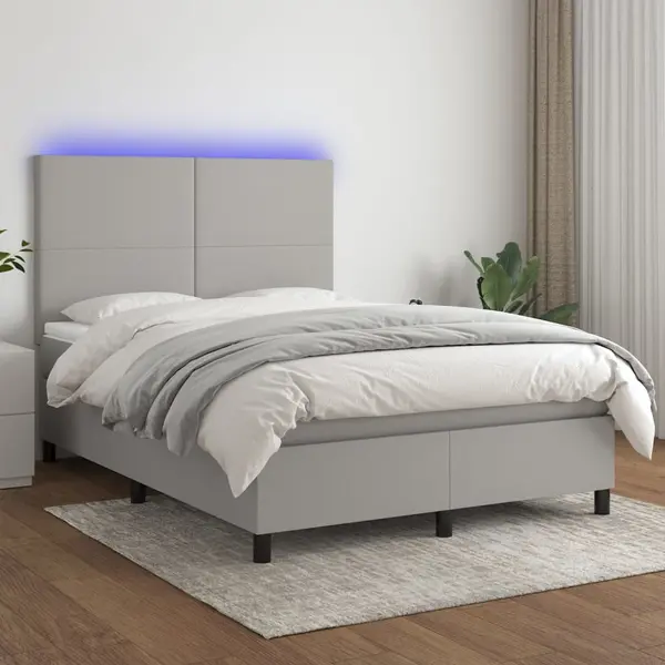 Gossi pat cu arcuri, saltea si led, gri deschis, 140x200 cm, textil