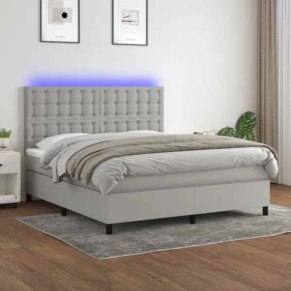 Gossi pat cu arcuri, saltea si led, gri deschis, 160x200 cm, textil