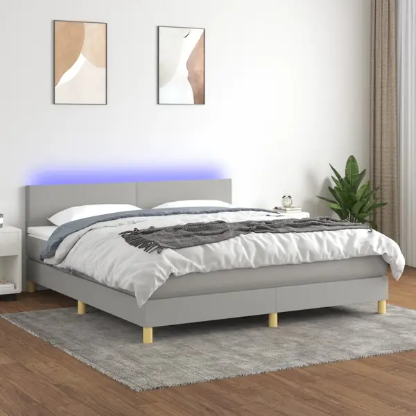 Gossi pat cu arcuri, saltea si led, gri deschis, 160x200 cm, textil