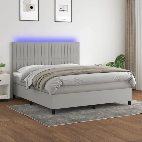 Gossi pat cu arcuri, saltea si led, gri deschis, 160x200 cm, textil