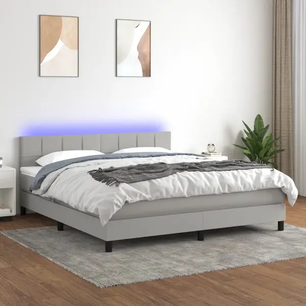 Gossi pat cu arcuri, saltea si led, gri deschis, 180x200 cm, textil