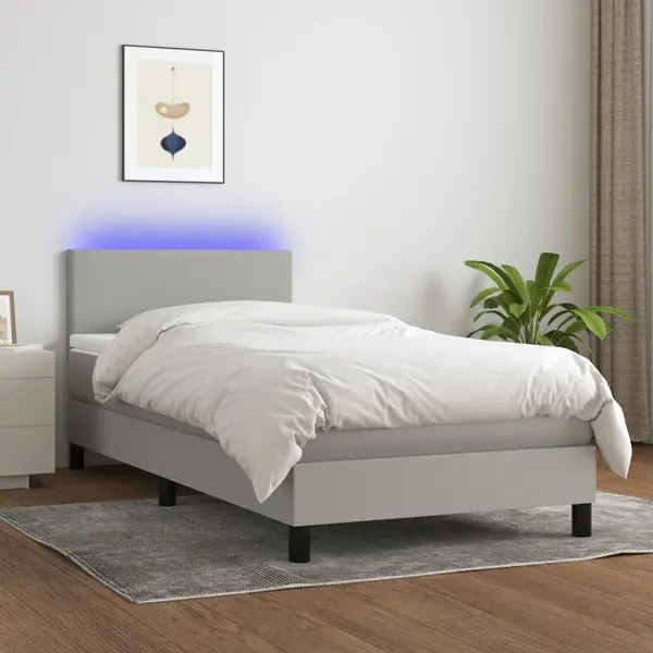 Gossi pat cu arcuri, saltea si led, gri deschis, 90x190 cm, textil