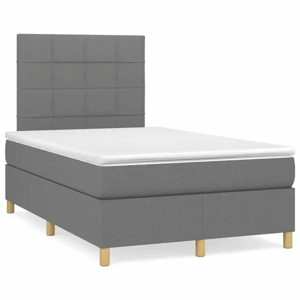 Gossi pat cu arcuri, saltea si led, gri inchis, 120x190 cm, textil